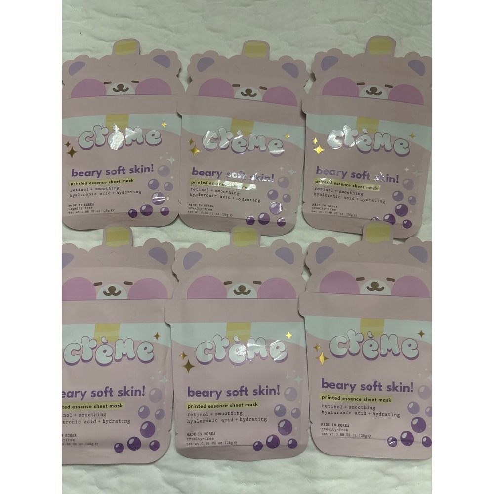 The Crème Shop Beary Soft Skin Sheet Mask 6pk Retinol Hyaluronic Acid New Pink